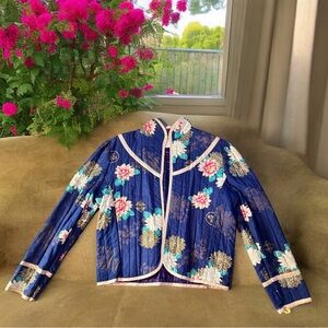 Vintage 70s Floral Quilted Cotton  Jacket Bohemian Cottagecore Hippie Large